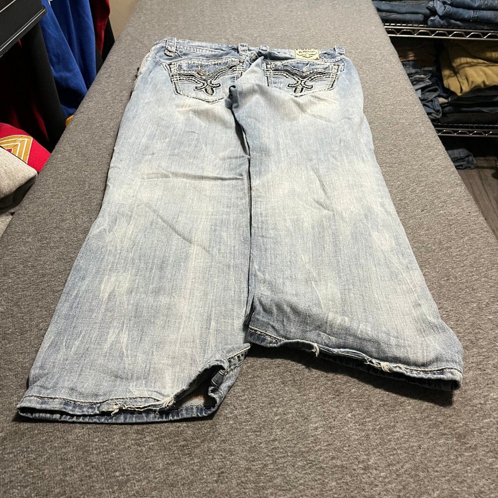 Rock Revival Addox Relaxed Straight Distressed Jeans Mens 36 Light Wash 34L